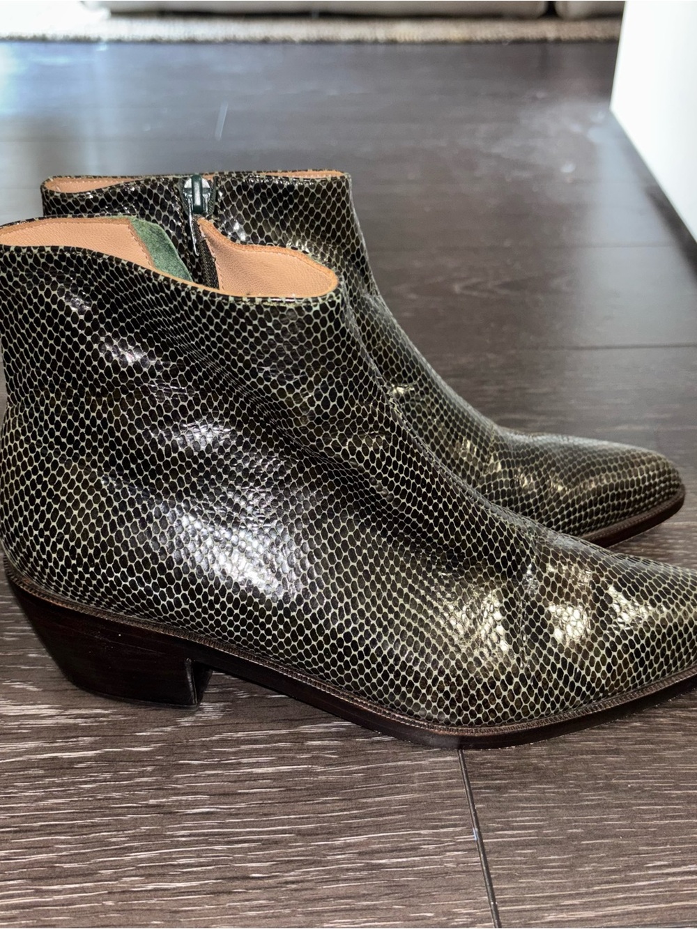 Huma Blanco Filipe Boots, Green Snake Women’s Ankle Boots